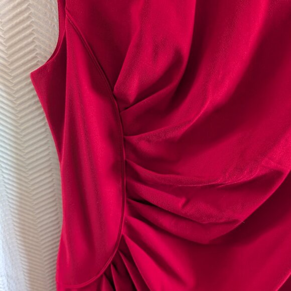 Calvin Klein Red Sleeveless Ruched Midi Sheath Dress Size 12 office Cocktail - Picture 4 of 7